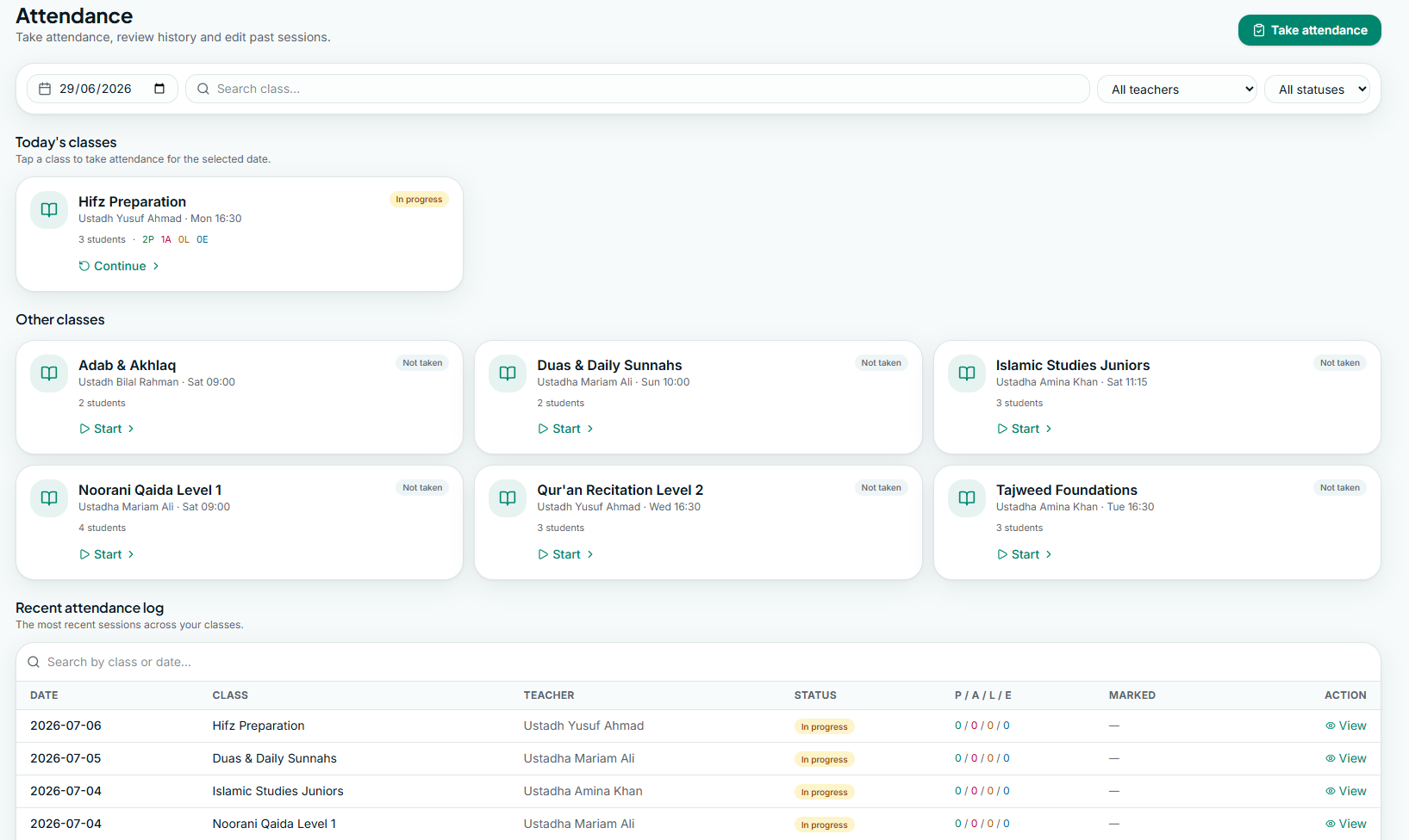Attendance dashboard